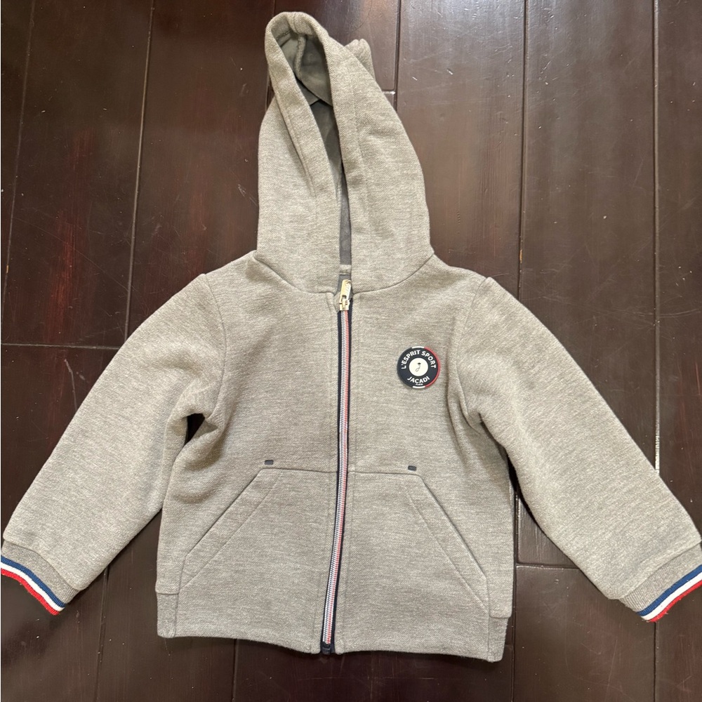 Jacadi Gray Full-Zip Hoodie with Striped cuffs sweatshirt